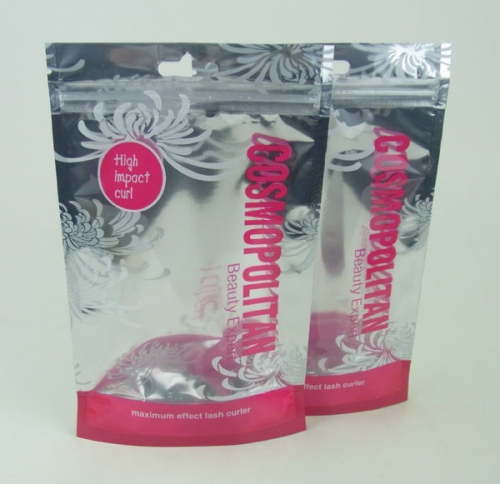 Stand up cosmetic packaging bag with ziplock